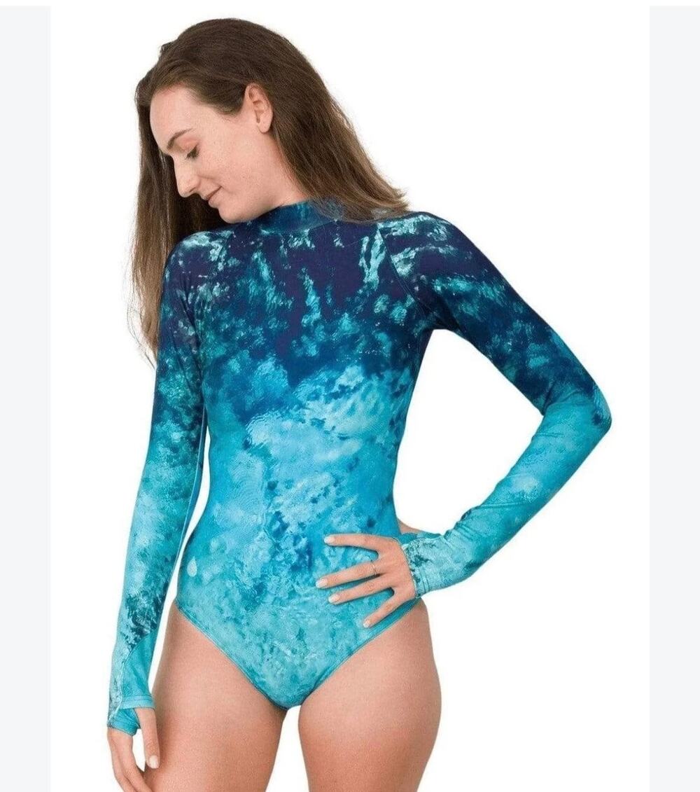 Waterlust Plus Size XXL Fountain of Youth Sun Suit Blue UPF 50+ High Neck Collar